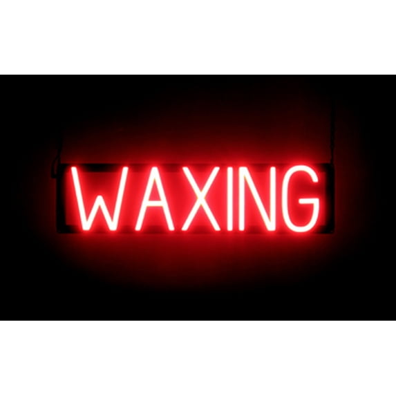 SpellBrite WAXING LED Sign for Business. 24.1" x 6.3" Red WAXING Sign Has Neon Sign Look With Energy Efficient LED Light Source. Visible from 500+ Feet, 8 Animation Settings.