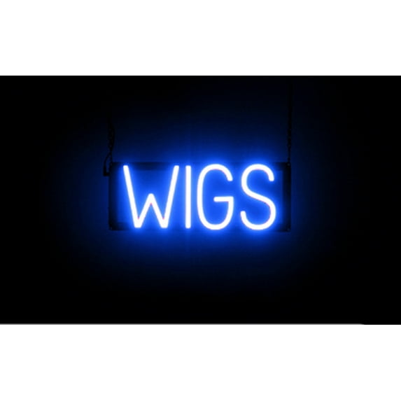 SpellBrite WIGS LED Sign for Business. 16.4" x 6.3" Blue WIGS Sign Has Neon Sign Look With Energy Efficient LED Light Source. Visible from 500+ Feet, 8 Animation Settings.