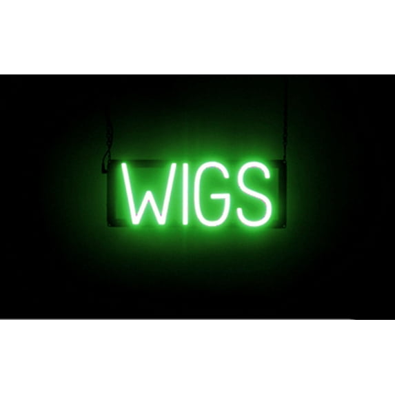 SpellBrite WIGS LED Sign for Business. 16.4" x 6.3" Green WIGS Sign Has Neon Sign Look With Energy Efficient LED Light Source. Visible from 500+ Feet, 8 Animation Settings.