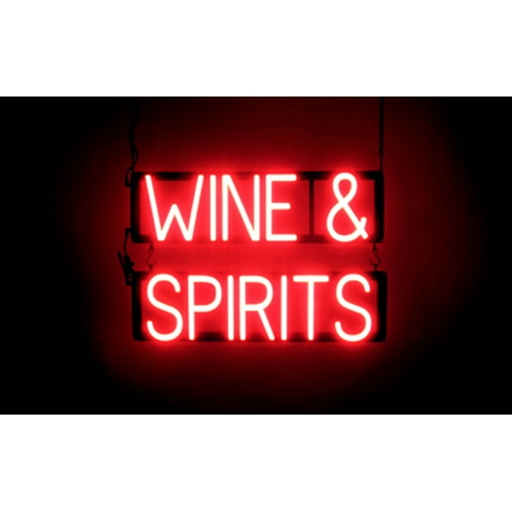 SpellBrite WINE & SPIRITS LED Sign for Business. 22.4" x 15.0" Red WINE & SPIRITS Sign Has Neon Sign Look With Energy Efficient LED Light Source. Visible from 500+ Feet, 8 Animation Settings.