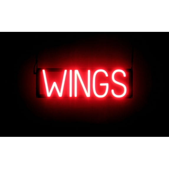 SpellBrite WINGS LED Sign for Business. 20.2" x 6.3" Red WINGS Sign Has Neon Sign Look With Energy Efficient LED Light Source. Visible from 500+ Feet, 8 Animation Settings.