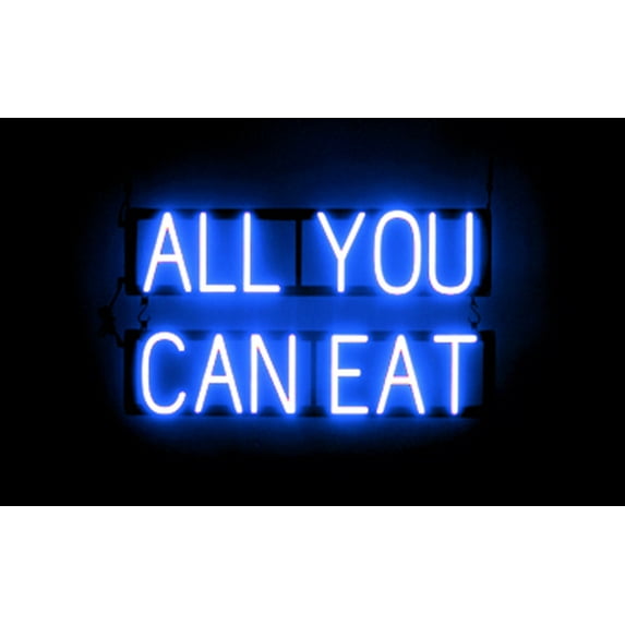 SpellBrite ALL YOU CAN EAT LED Sign for Business. 26.8" x 15.0" Blue ALL YOU CAN EAT Sign Has Neon Sign Look With Energy Efficient LED Light Source. Visible from 500+ Feet, 8 Animation Settings.