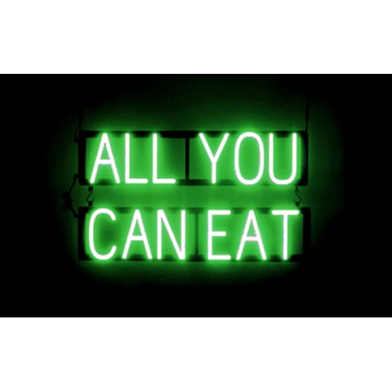 SpellBrite ALL YOU CAN EAT LED Sign for Business. 26.8" x 15.0" Green ALL YOU CAN EAT Sign Has Neon Sign Look With Energy Efficient LED Light Source. Visible from 500+ Feet, 8 Animation Settings.