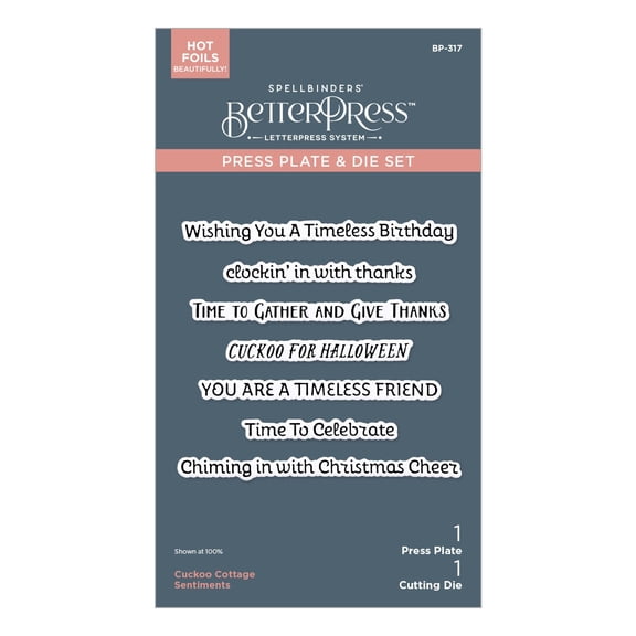 Spellbinders BetterPress Plate & Die Set-Cuckoo Cottage Sentiments