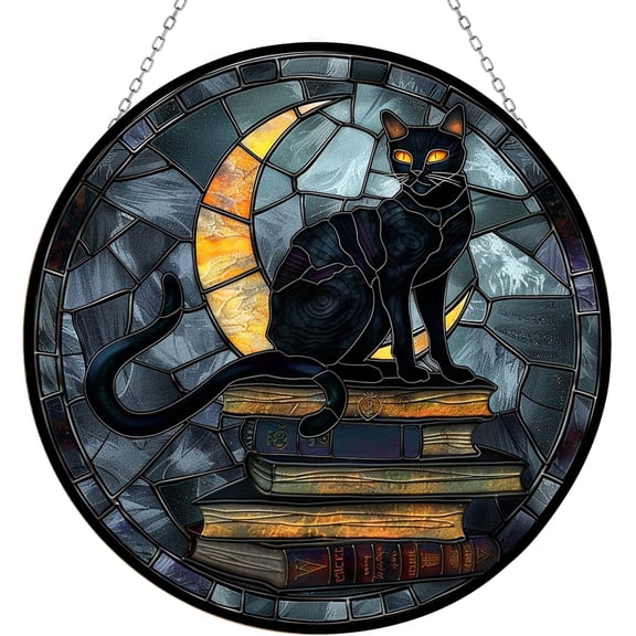 Spellbook Black Cat Suncatcher Stained Glass Window Hangings for Women Mom Red Birds Sun Catchers Colorful Ornament Bird Lovers Gift Gifts for Women Mom Wife