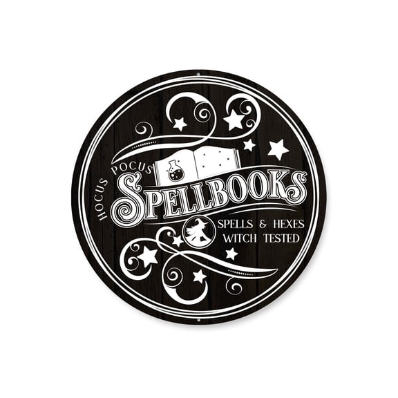 Spellbooks Spells And Hexes Halloween Aluminum Metal Decor Sign - 12" Round