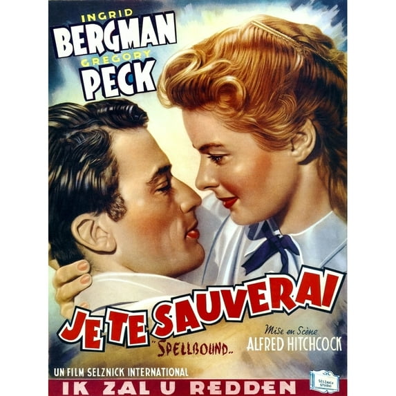 Spellbound From Left: Gregory Peck Ingrid Bergman On Belgian Poster Art 1945. Movie Poster Masterprint