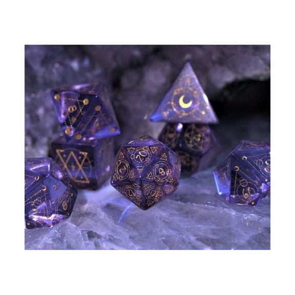 Misty Mountain Gaming Poly Set - Spellcaster Purple Glass (7) New