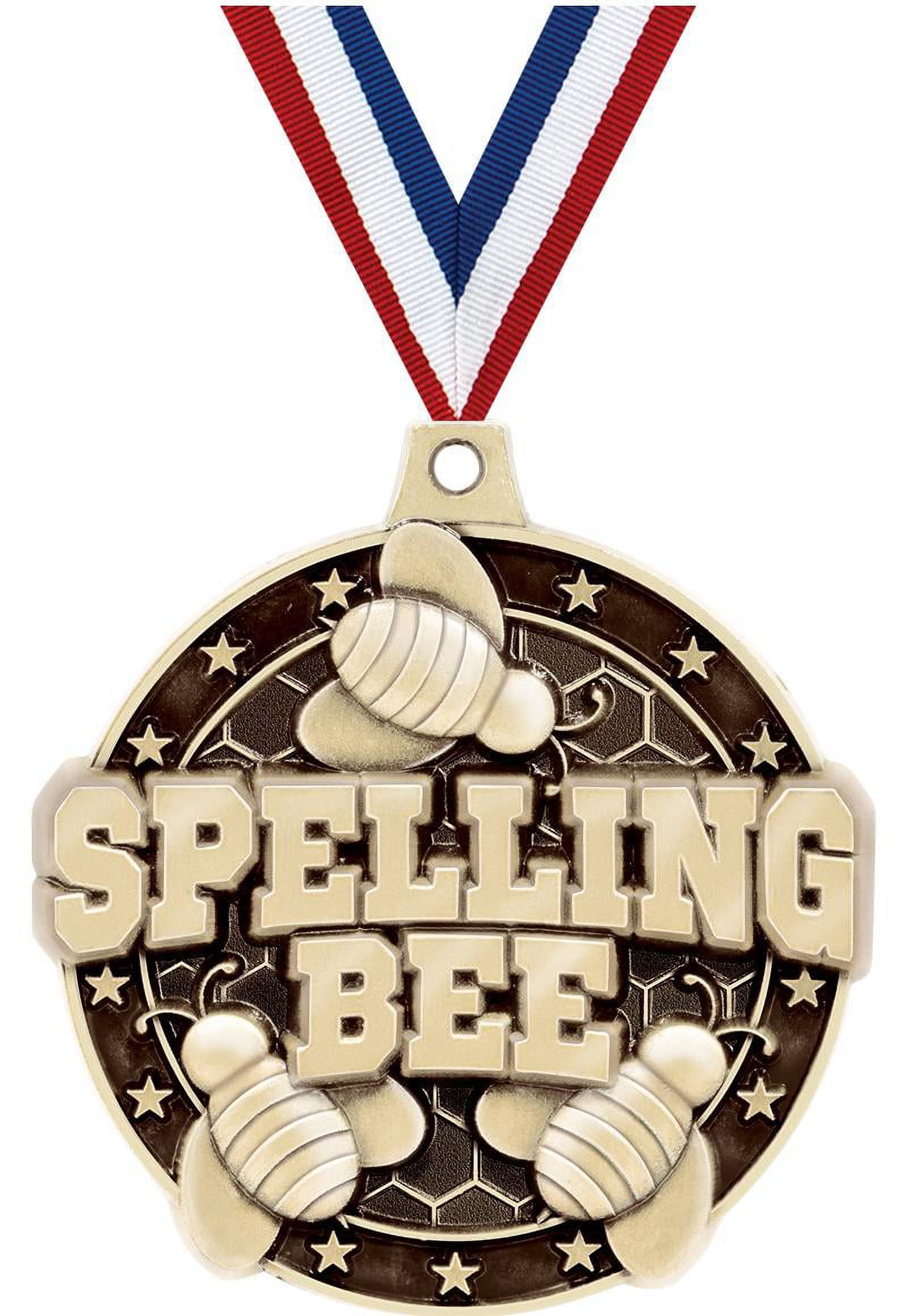 Spelling Bee Medals, 2" Gold Diecast Spelling Bee Medal Award 10 Pack
