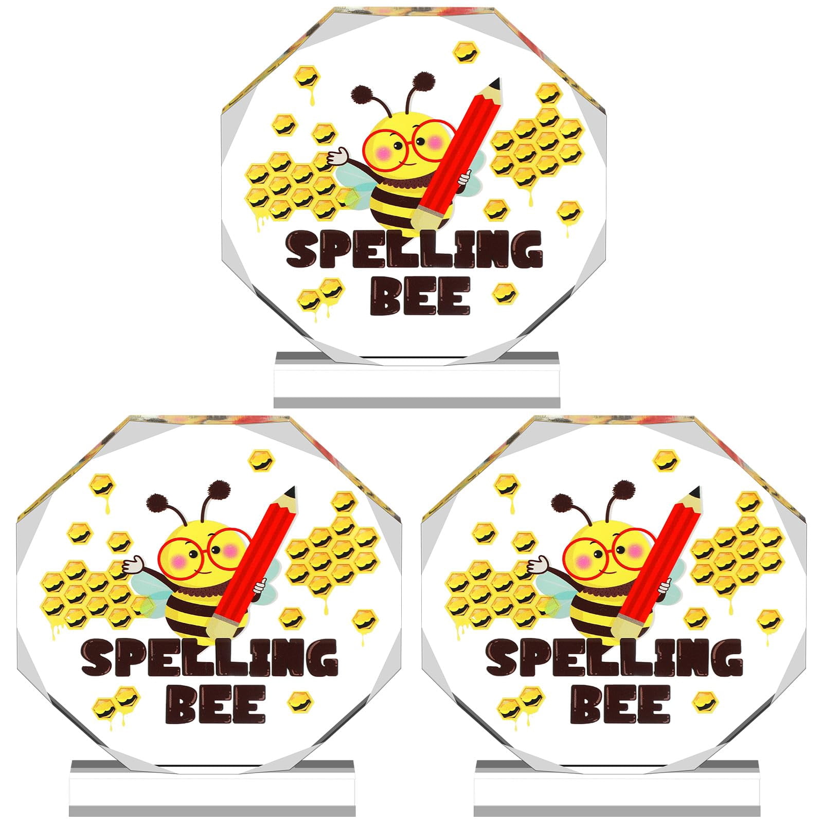 Spelling Bee Trophy Acrylic Octagon Award 4.72 Inch 3 Pack - Walmart.com