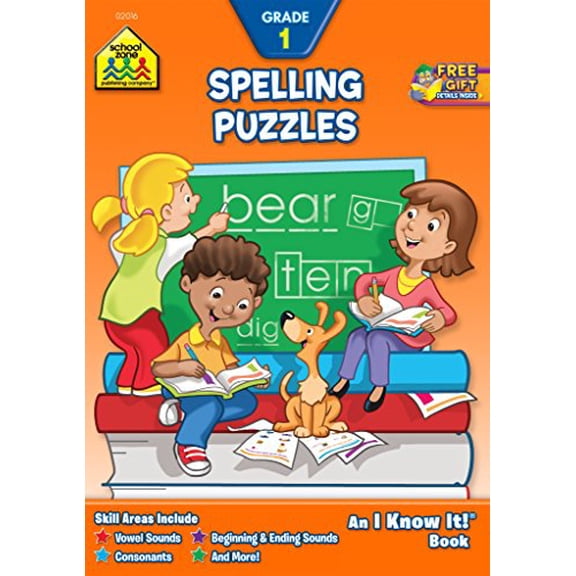 Pre-Owned School Zone Spelling Puzzles 1 Workbook: 32 Pages, 1st Grade, Word Recognition, Pronunciation, Combination Sounds, Ages 6 to 7 (I Know It! Book Series) (Paperback) 0938256165 9780938256168