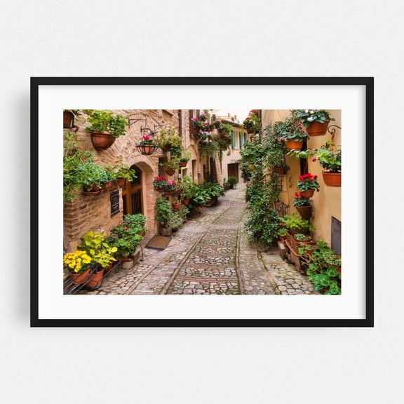 Spello - The Most Beautiful Village of Italy - The Flower Town - Spello Umbria Italy Photography Botanical Architecture Rustic Floral Street Photography Scenic Black Framed Wall Art Print 5 x 7 inches
