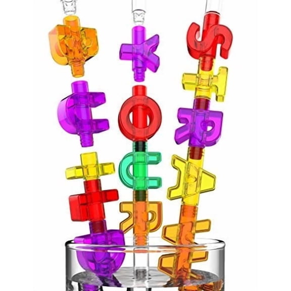 Spelly Straws Reusable Drinking Straws for Kids - Safe BPA Free Plastic Build Your Own Straws and Connectors Kit with 44 Letters and 4 Straw Bases - Fun Colored Educational Kids Toys or Party Favors