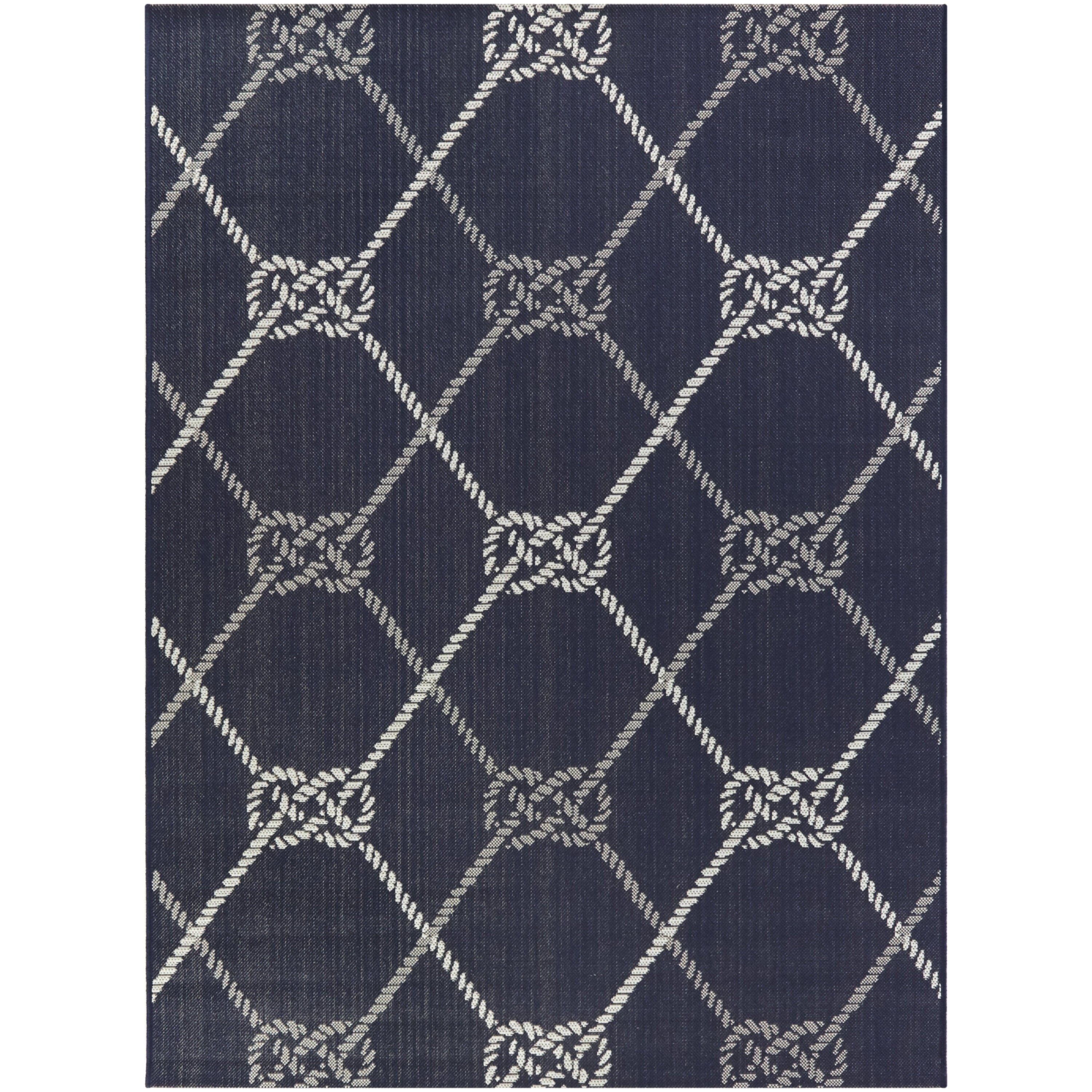 Nautical Blue and Beige Synthetic Flatweave Trellis Area Rug