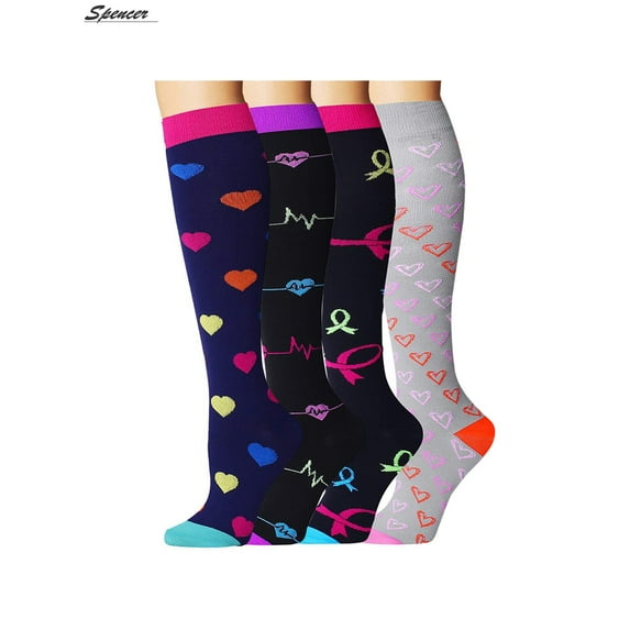 Spencer 1 Pair Graduated Compression Socks for Women & Men 15-20mmHg Knee High Socks for Running, Sport, Medical, Athletic,Varicose Veins "S/M,Gray Heart"