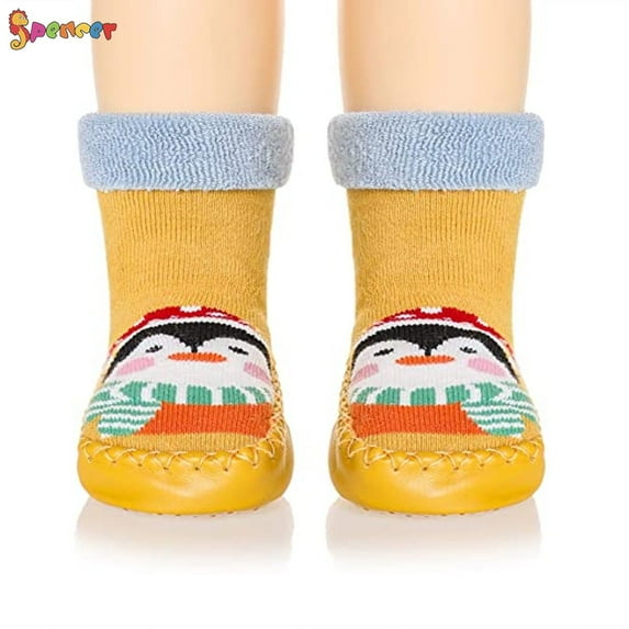 Spencer 1 Pair Infant Baby Boy Girls Toddlers Animal Moccasins Non-Skid Indoor Slipper Winter Warm Shoes Socks
