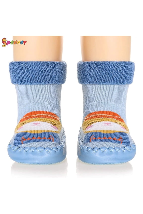 1 Pair Infant Baby Boy Girls Toddlers Animal Moccasins Non-Skid Indoor Slipper Winter Warm Shoes Socks