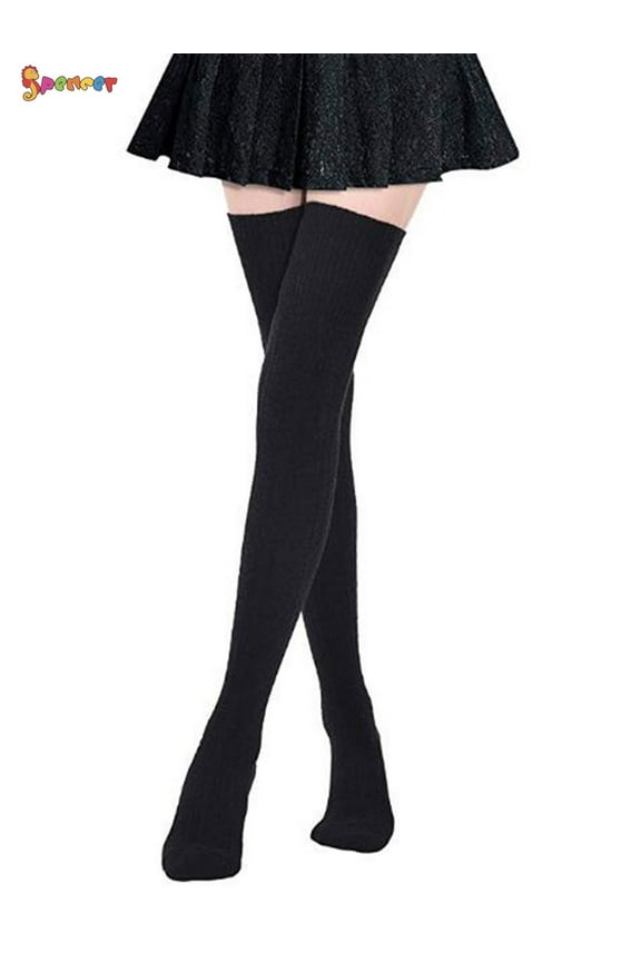 1 Pair Women Extra Long Thigh High Socks Over the Knee High Leg Warmer Long Boot Stockings "Black"
