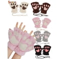 thumbnail image 1 of Spencer 1 Pair Women's Cat Paw Gloves Winter Plush Faux Fur Cute Kitten Fingerless Mittens (Black), 1 of 8