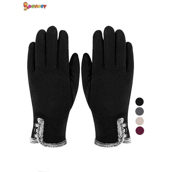 Spencer 1 Pair Womens Winter Warm Texting Gloves With Sensitive Touch Screen Thermal Soft Fleece Lined Windproof Ski Gloves (Black)