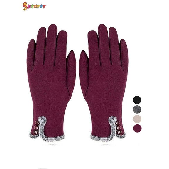 Spencer 1 Pair Womens Winter Warm Texting Gloves With Sensitive Touch Screen Thermal Soft Fleece Lined Windproof Ski Gloves (Wine Red)