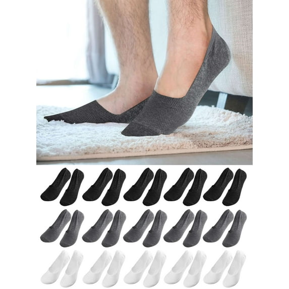 Spencer 10-Pack Men's No Show Socks Adult Cotton Low Cut Socks Invisible Liner Socks with Non Slip Grips, Athletic Casual Socks for Men, White