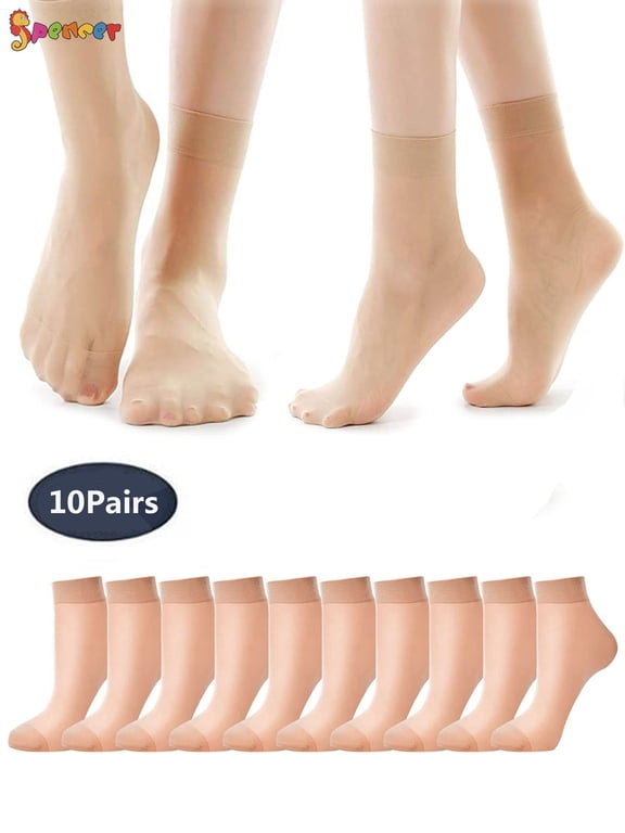 10 Pairs Women's Ankle High Sheer Nylon Socks Soft Tight Hosiery Silky Short Stocking "Beige"