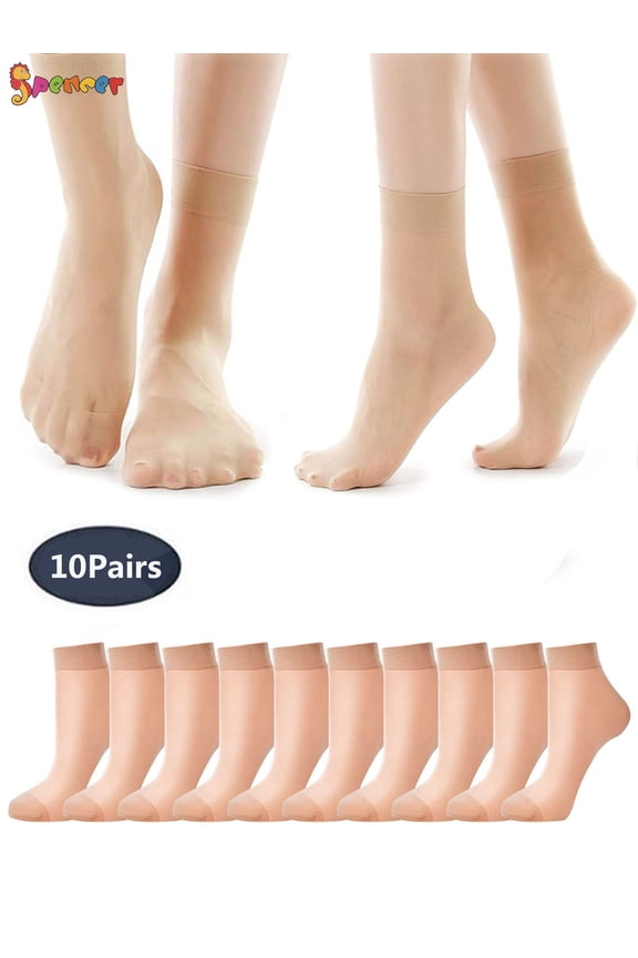 10 Pairs Women's Ankle High Sheer Nylon Socks Soft Tight Hosiery Silky Short Stocking "Beige"