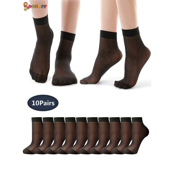Spencer 10 Pairs Women's Ankle High Sheer Nylon Socks Soft Tight Hosiery Silky Short Stocking "Black"