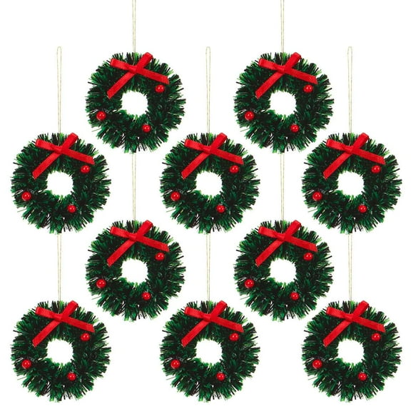 Spencer 10 Pcs Mini Christmas Wreaths Christmas Decorations Accessories, 1:12 Dollhouse Miniature Scene Model Xmas Wreath Pretend Toys (Bowknot)