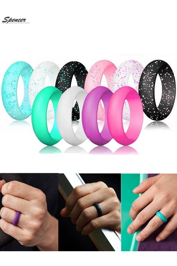 10 Pcs Rings Pack Silicone Wedding Rings for Women, Thin and Stackable Durable Rubber Band for Love, Couple, Souvenir and Outdoor Active Exercise - 5.5mm Width "#9"