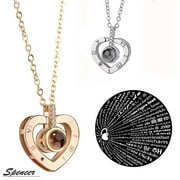 Spencer 100 Languages for "I Love You" Heart Light Projection Pendant Necklace