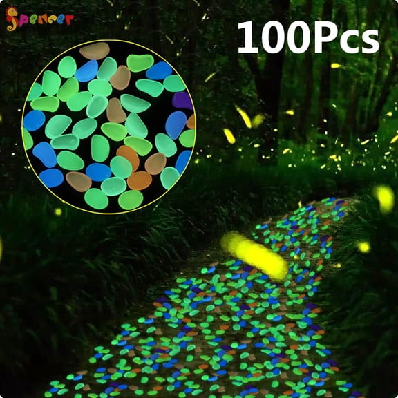 Spencer 100Pcs Glow in The Dark Garden Luminous Stones Pebbles Rocks for Walkways Garden Path Patio Lawn Yard Decor (Green)
