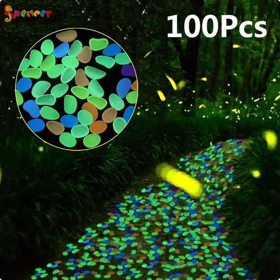 Spencer 100Pcs Glow in The Dark Garden Luminous Stones Pebbles Rocks for Walkways Garden Path Patio Lawn Yard Decor (Multi-color)