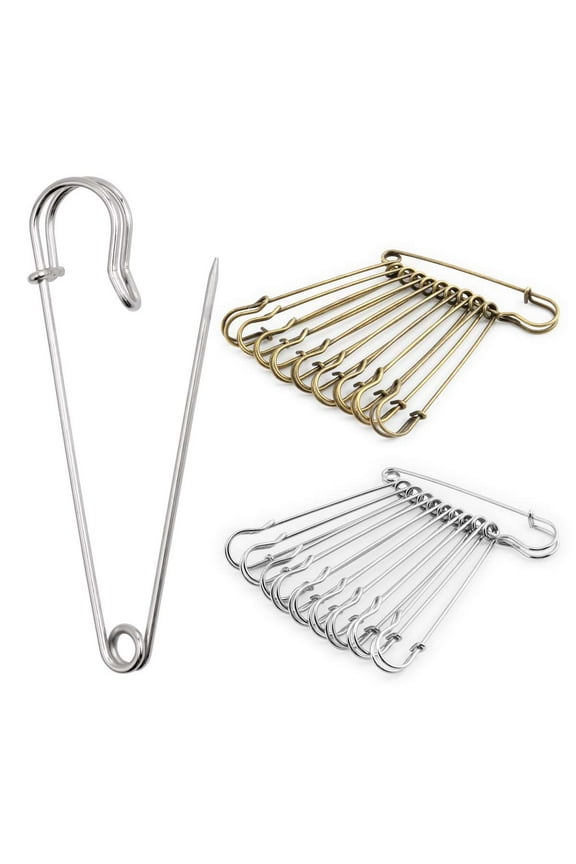 10PCS Large Safety Pins, 3 Inch Heavy Duty Safety Pins Assorted, Big Safety Pins for Clothes, Metal Spring Lock Pins for Blanket Crafts Skirts Kilts Brooch Making, Bronze