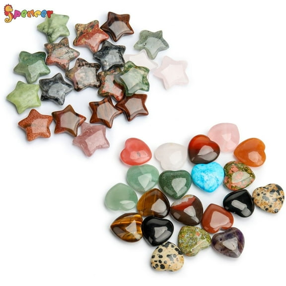 Spencer 10Pcs Tumled Healing Crystal Pocket Stone Mini Puffy Heart Assorted Rock Collection