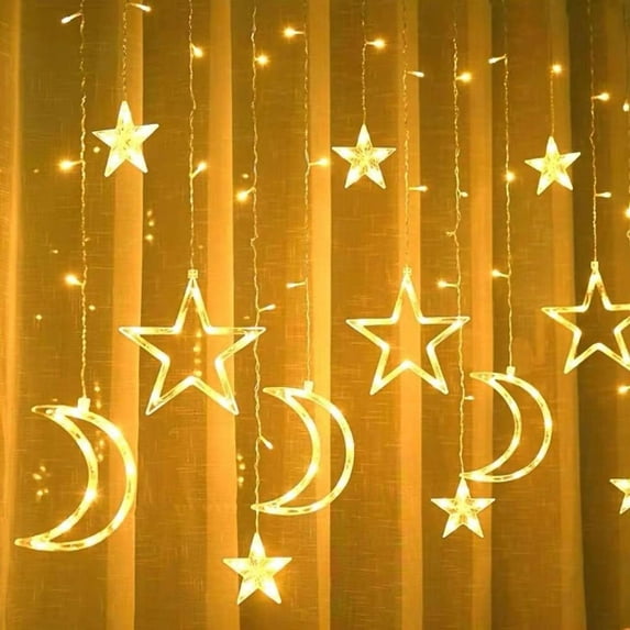 Spencer 120-Count LED Curtain Lights with Stars and Moons, Christmas Decorations Window Lights, Star Fairy Lights for Bedroom, 8 Modes Hanging Lights for Indoor Outdoor Party Wedding Birthday Decor