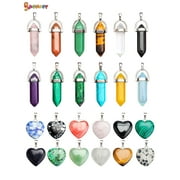 Spencer 12Pcs Heart Shape Stone Pendants Quartz Charms Crystal Healing Pointed Chakra Beads Randow Color for DIY Necklace Jewelry Making