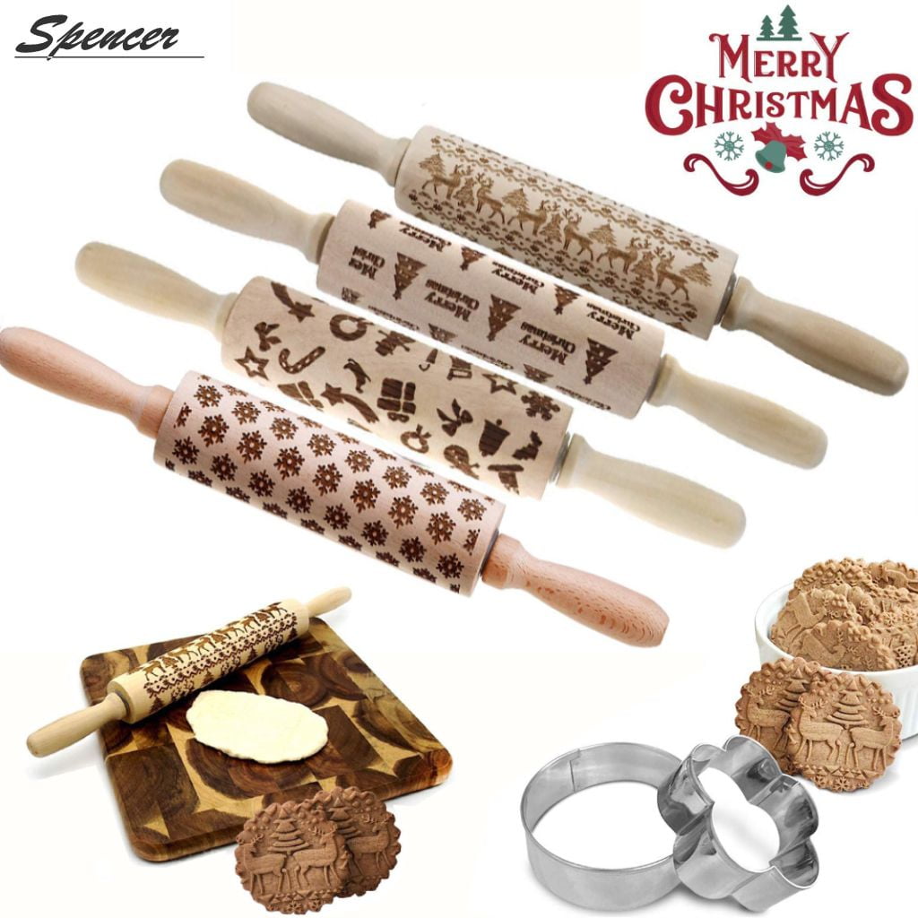 Christmas Nativity Embossed Rolling Pin - Wooden Cookie Mold For Holiday Baking
