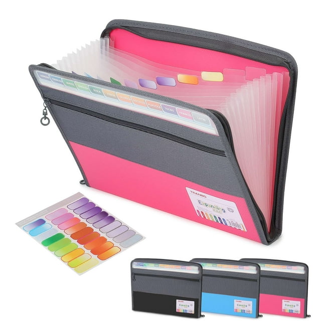 Spencer 13 Pockets Accordion File Organizer, Office Supplies Documents Organizers with Zipper & Colorful Tabs, A4 Letter Size Waterproof Expanding File Folder