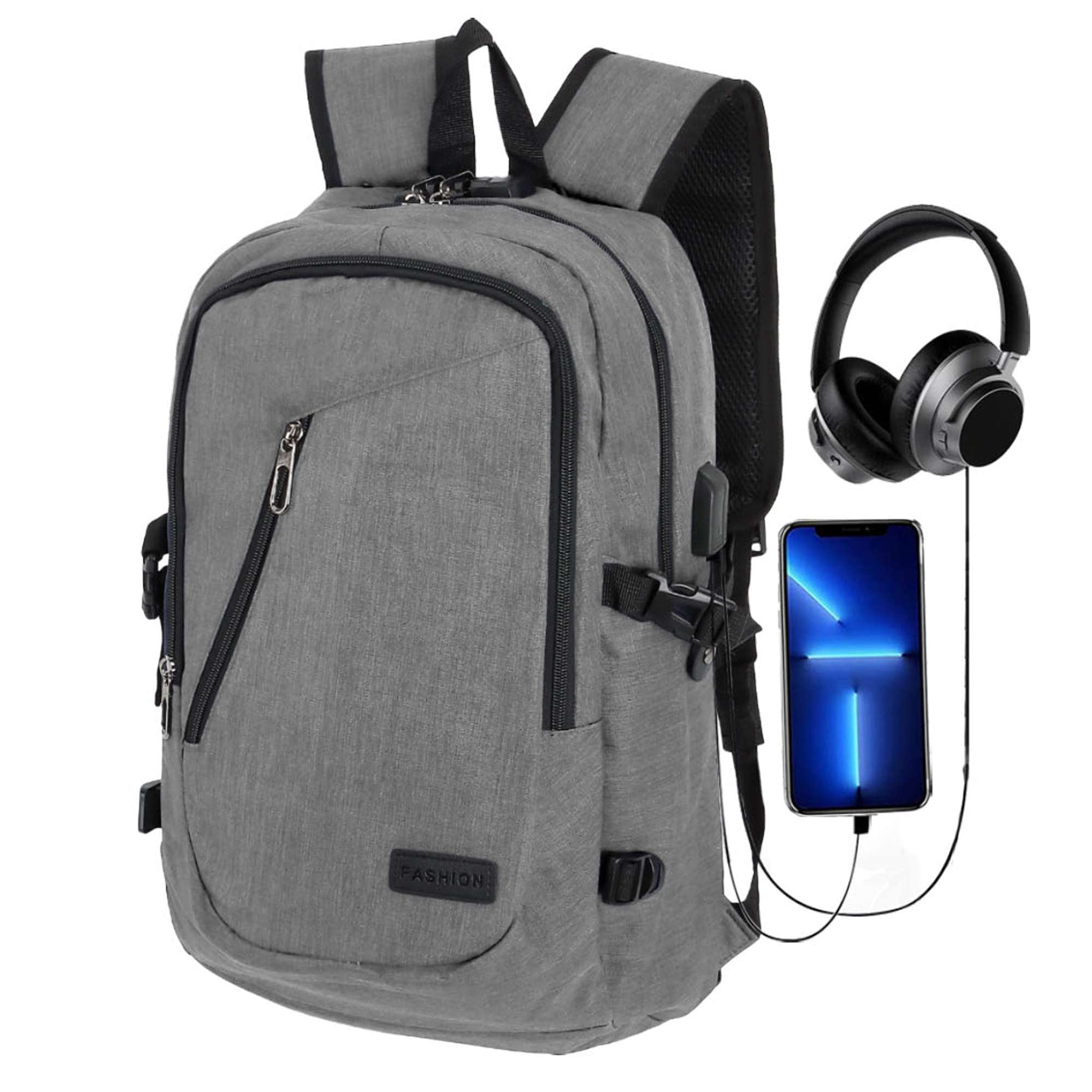 Wepadre Travel Laptop Backpack - Flight Approved, Grey, Large With USB Port And Anti-Theft Pocket