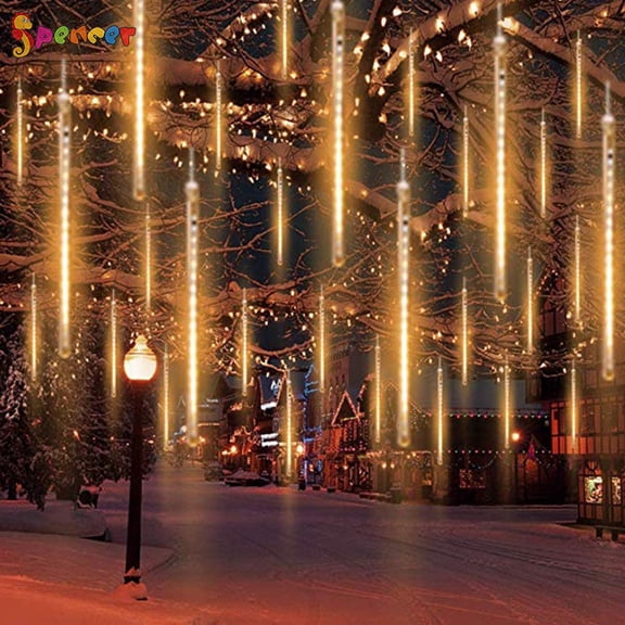 Spencer 192 LED Meteor Shower Rain Lights Waterproof Snow Falling Rain Drop 30cm 8 Tubes Icicle Cascading Lights for Holiday Party Wedding Christmas Tree Decoration "Warm White"