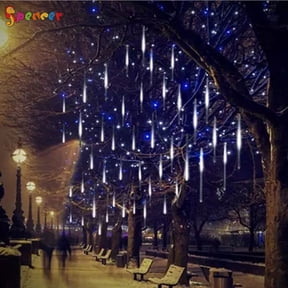 Spencer 192 LED Meteor Shower Rain Lights Waterproof Snow Falling Rain Drop 30cm 8 Tubes Icicle Cascading Lights for Holiday Party Wedding Christmas Tree Decoration "White"