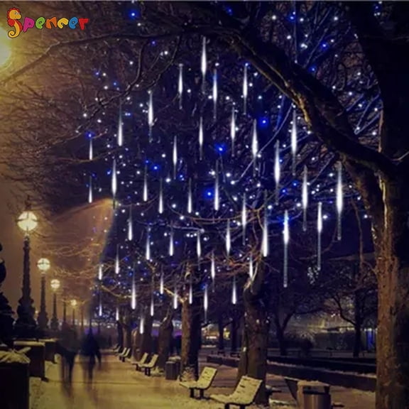 Spencer 192 LED Meteor Shower Rain Lights Waterproof Snow Falling Rain Drop 30cm 8 Tubes Icicle Cascading Lights for Holiday Party Wedding Christmas Tree Decoration "White"