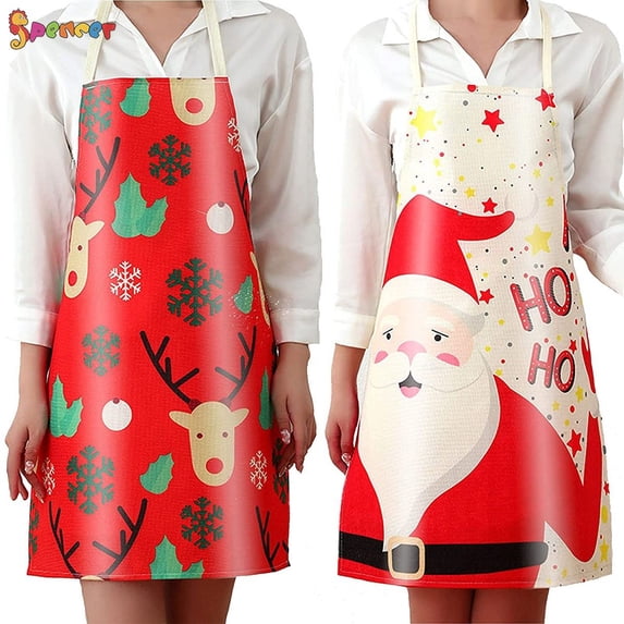 Spencer 1PC Christmas Kitchen Apron Santa Claus Elk Snowflake Pattern Decor for Christmas Dinner Party Cooking Baking Crafting House Cleaning