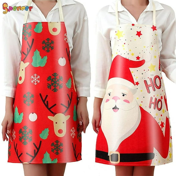 Spencer 1PC Christmas Kitchen Apron Santa Claus Elk Snowflake Pattern Decor for Christmas Dinner Party Cooking Baking Crafting House Cleaning