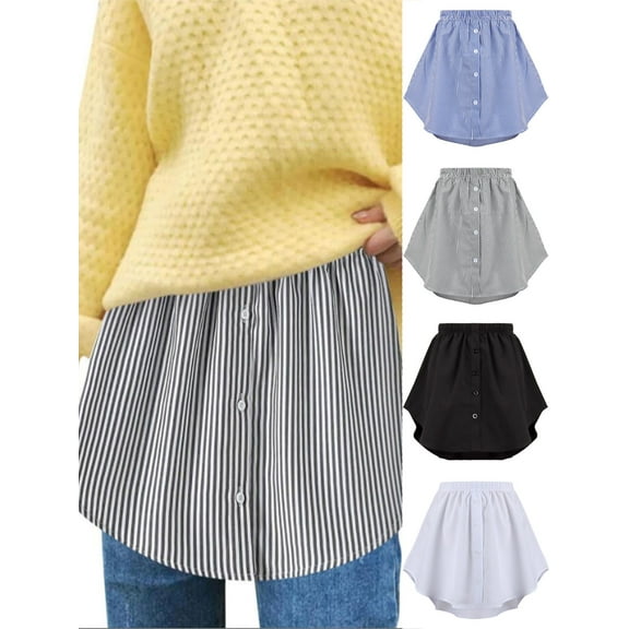 Spencer 1PC Shirt Extenders for Women, Mini Skirt Adjustable Layering Fake Top Lower Sweep Shirt Half Length for Sweater Sweatshirt Jacket Coat (XL, Blue-White stripes)