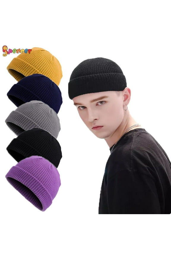 1PC Swag Wool Fisherman Beanies for Men, Knit Short Watch Cap Winter Warm Hats (Black)