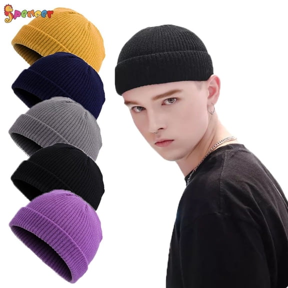 Spencer 1PC Swag Wool Fisherman Beanies for Men, Knit Short Watch Cap Winter Warm Hats (Purple)