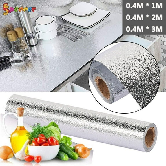 Spencer 1PC Waterproof Oil Proof Aluminum Foil Sticker Self Adhesive Kitchen Backsplash Wallpaper Stove Wall Stickers "15.8 x 39.4inch"
